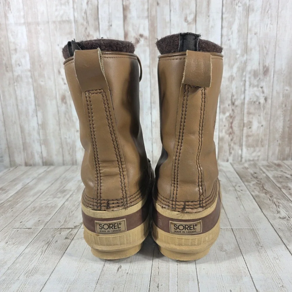 Sorel Premium Kaufman‎ Mens 9 Vintage Winter Duck Boots Made in Canada Tan Brown